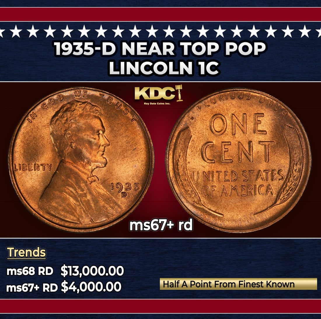 1935-d Lincoln Cent Near Top Pop 1c ms67+ rd SEGS: 1935-d Near Top Pop Lincoln Cent 1c ms67+ rd SEGS.