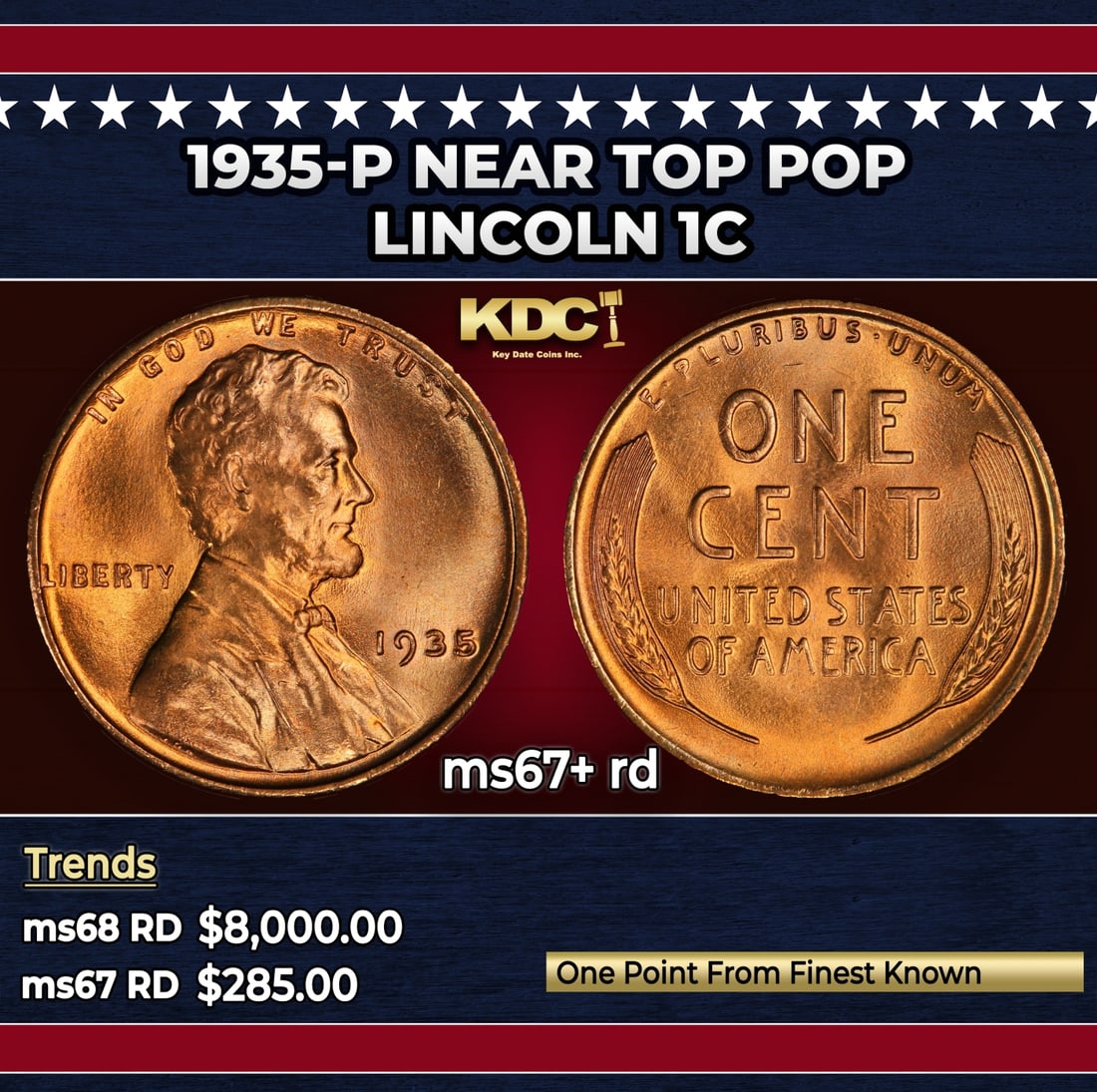1935-p Lincoln Cent Near Top Pop 1c ms67+ rd SEGS: 1935-p Near Top Pop Lincoln Cent 1c ms67+ rd SEGS.