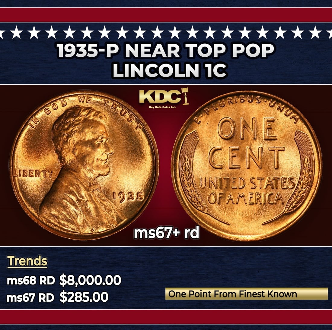 1935-p Lincoln Cent Near Top Pop 1c ms67+ rd SEGS: 1935-p Near Top Pop Lincoln Cent 1c ms67+ rd SEGS.