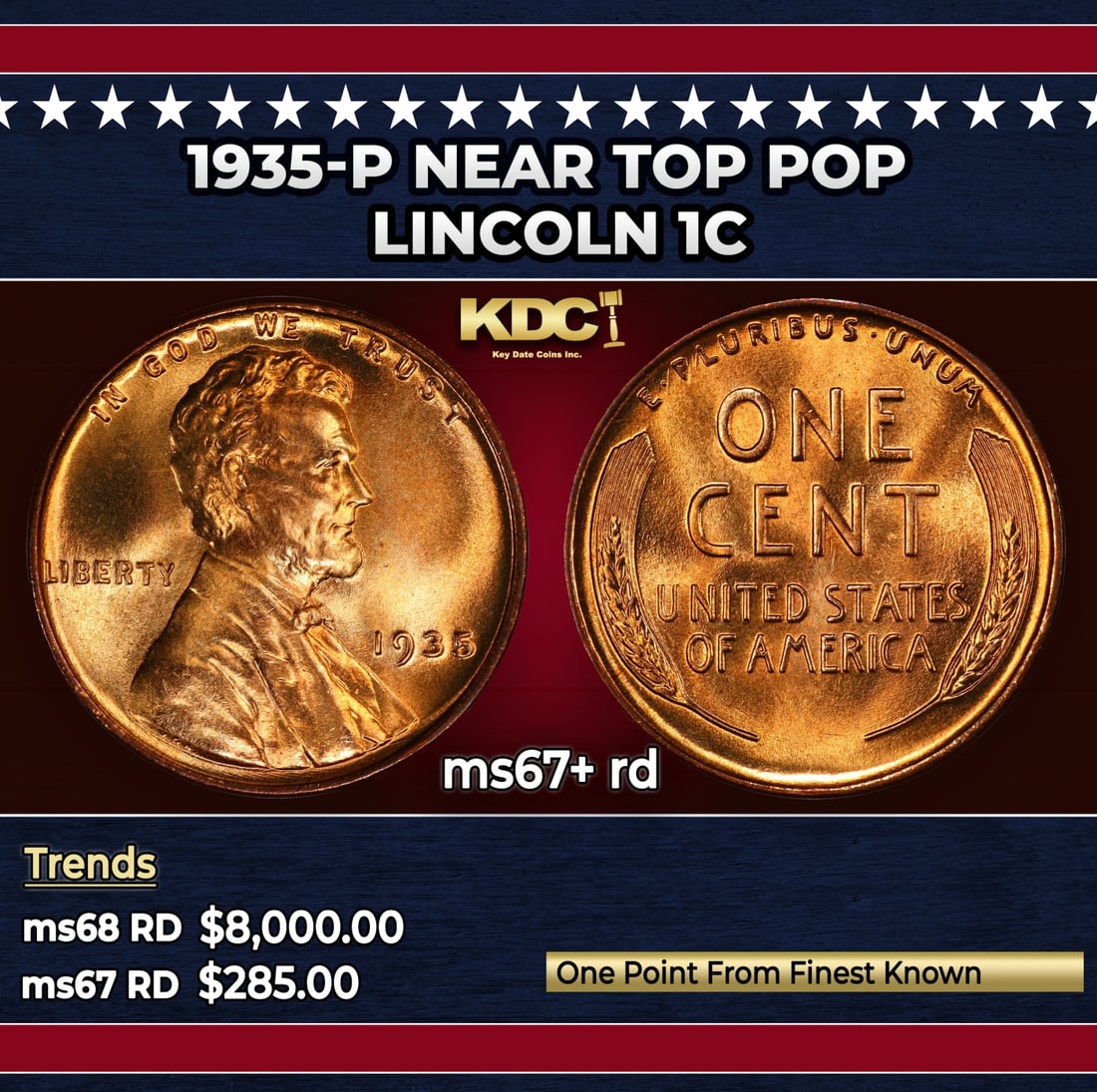 1935-p Lincoln Cent Near Top Pop 1c ms67+ rd SEGS: 1935-p Near Top Pop Lincoln Cent 1c ms67+ rd SEGS.