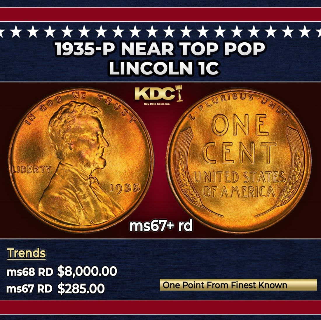 1935-p Lincoln Cent Near Top Pop 1c ms67+ rd SEGS: 1935-p Near Top Pop Lincoln Cent 1c ms67+ rd SEGS.