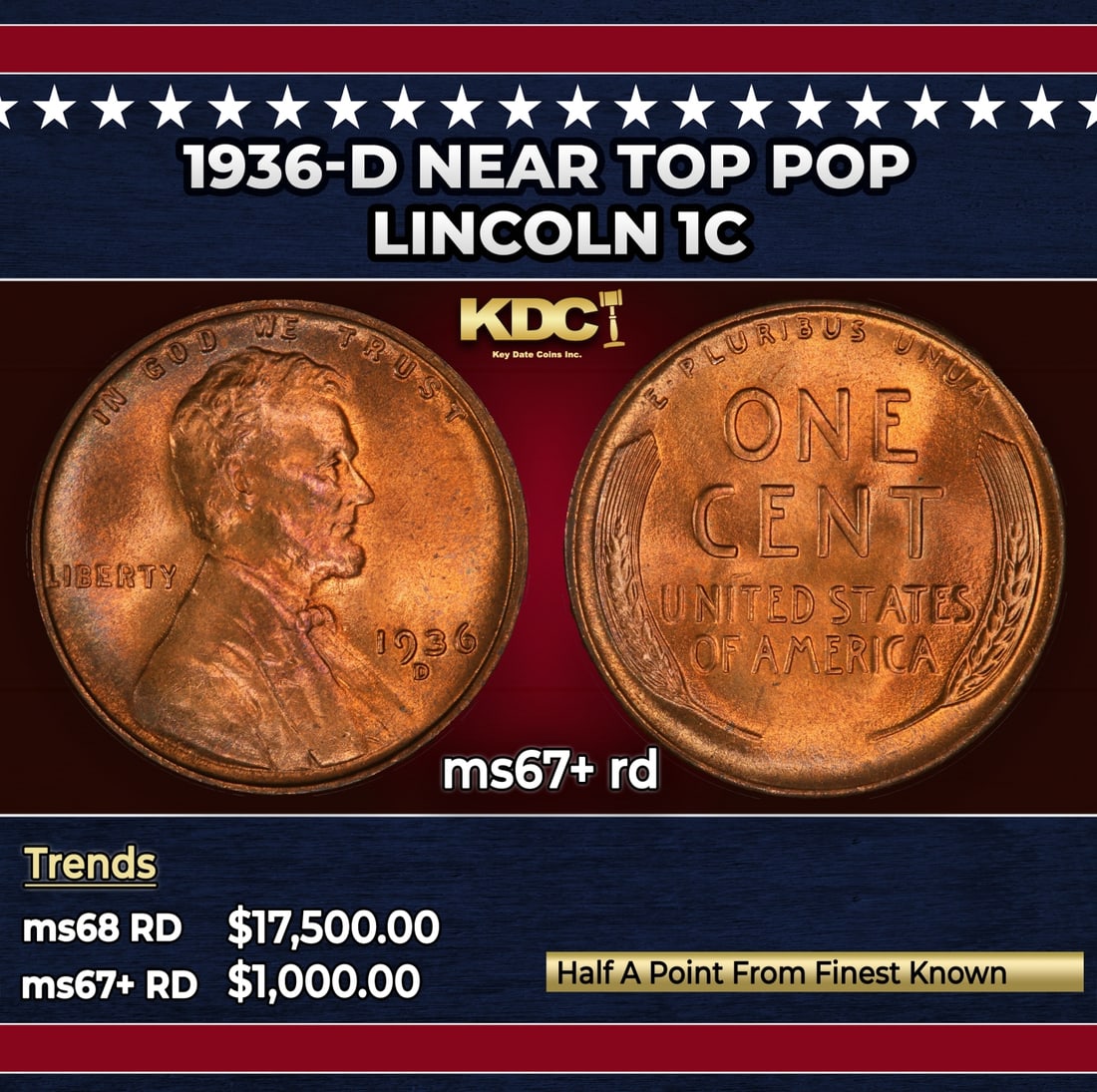 1936-d Lincoln Cent Near Top Pop 1c ms67+ rd SEGS: 1936-d Near Top Pop Lincoln Cent 1c ms67+ rd SEGS.
