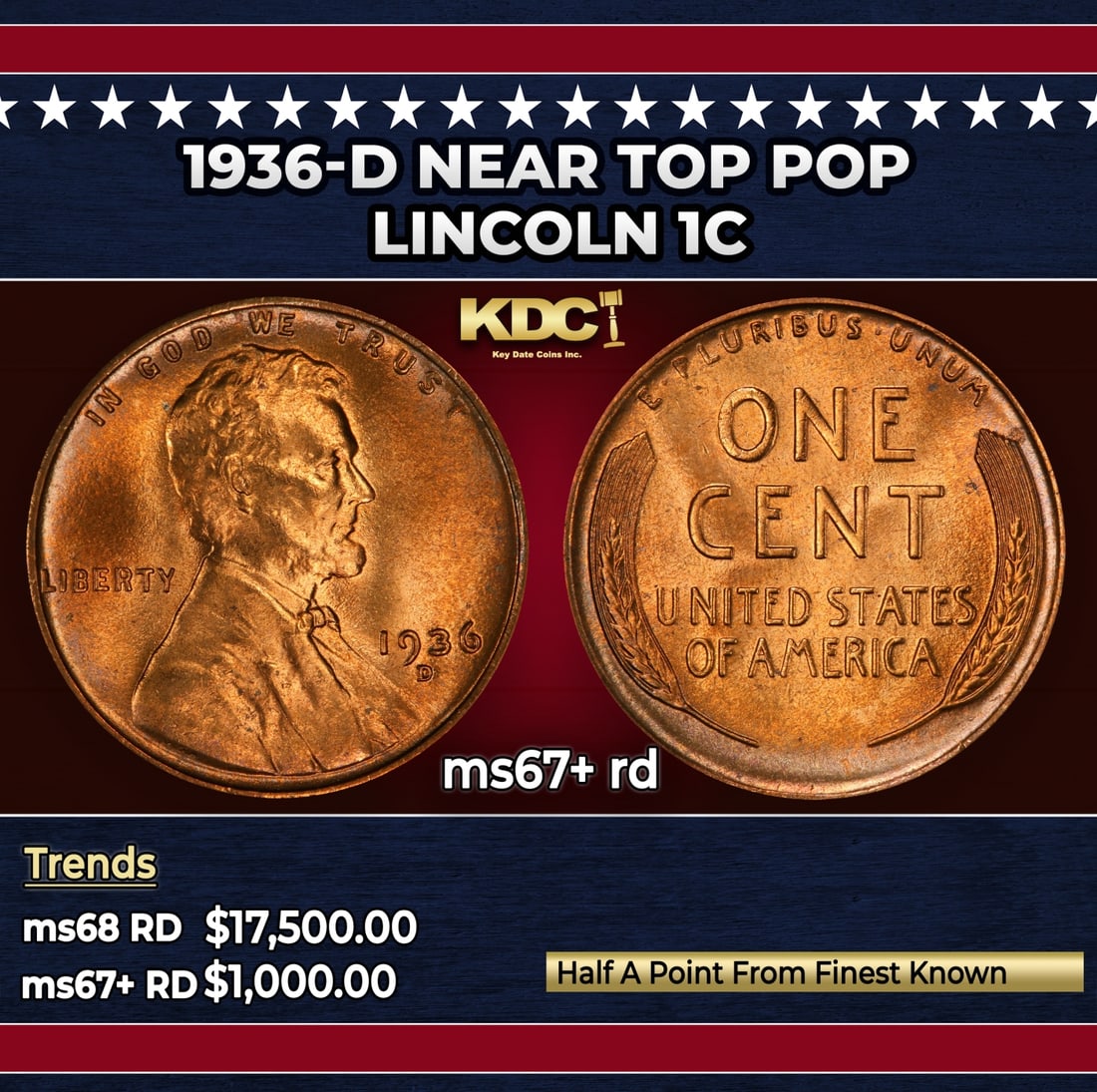 1936-d Lincoln Cent Near Top Pop 1c ms67+ rd SEGS: 1936-d Near Top Pop Lincoln Cent 1c ms67+ rd SEGS.