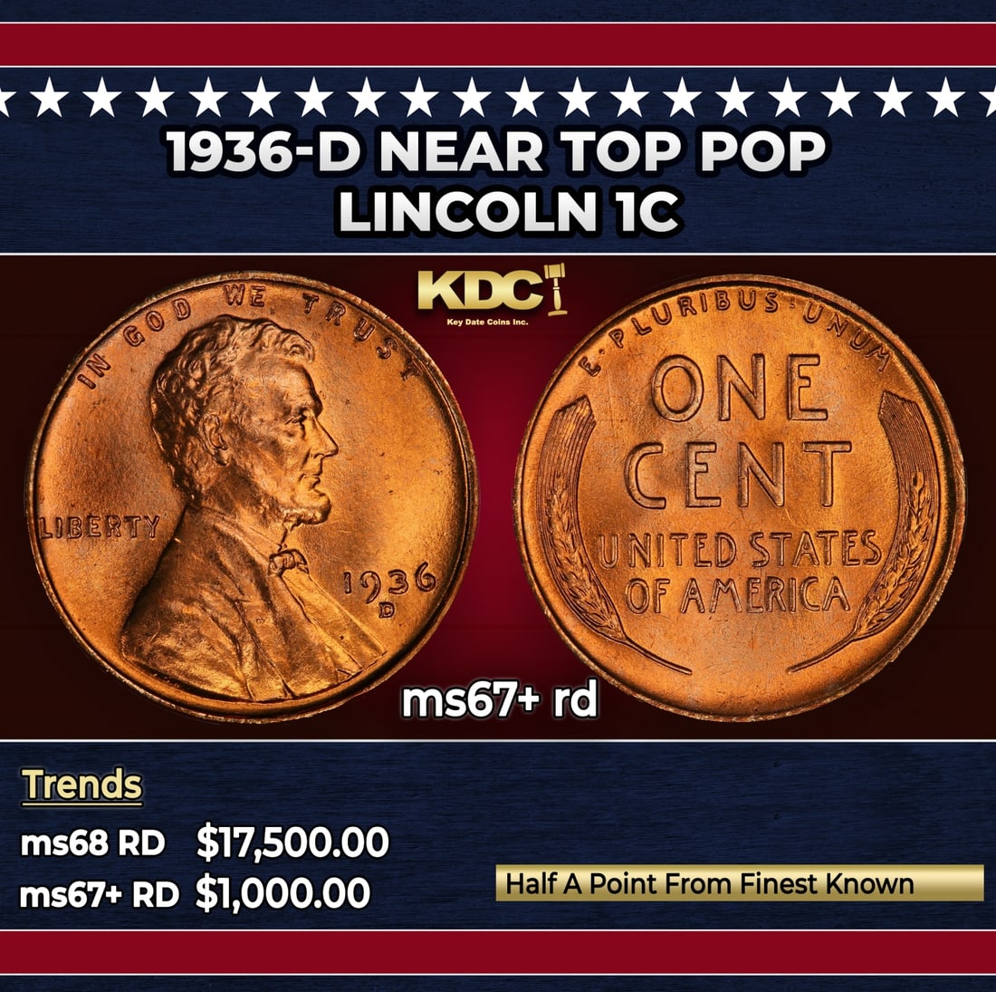 1936-d Lincoln Cent Near Top Pop 1c ms67+ rd SEGS: 1936-d Near Top Pop Lincoln Cent 1c ms67+ rd SEGS.