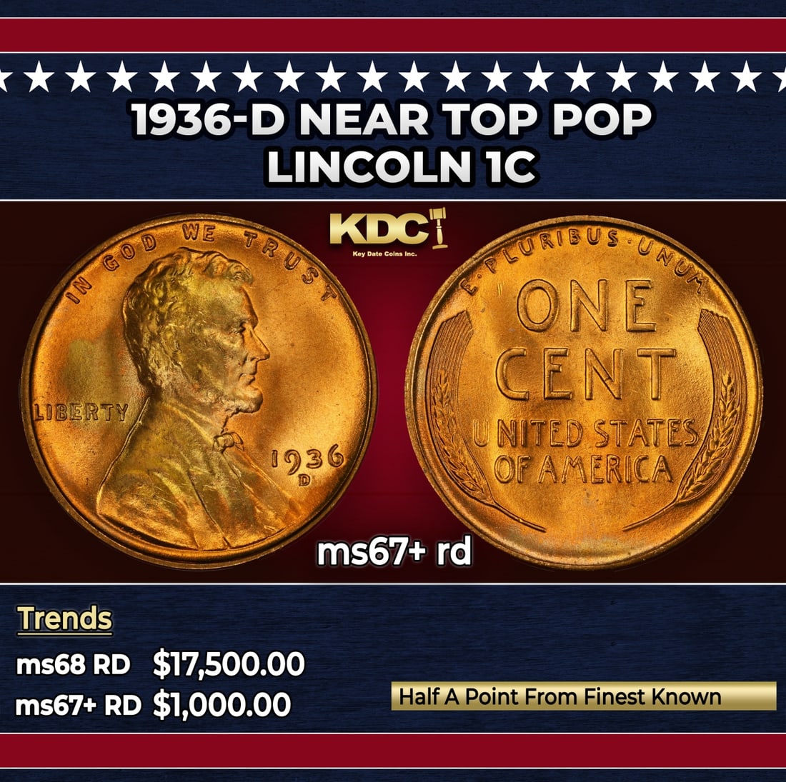 1936-d Lincoln Cent Near Top Pop 1c ms67+ rd SEGS: 1936-d Near Top Pop Lincoln Cent 1c ms67+ rd SEGS.