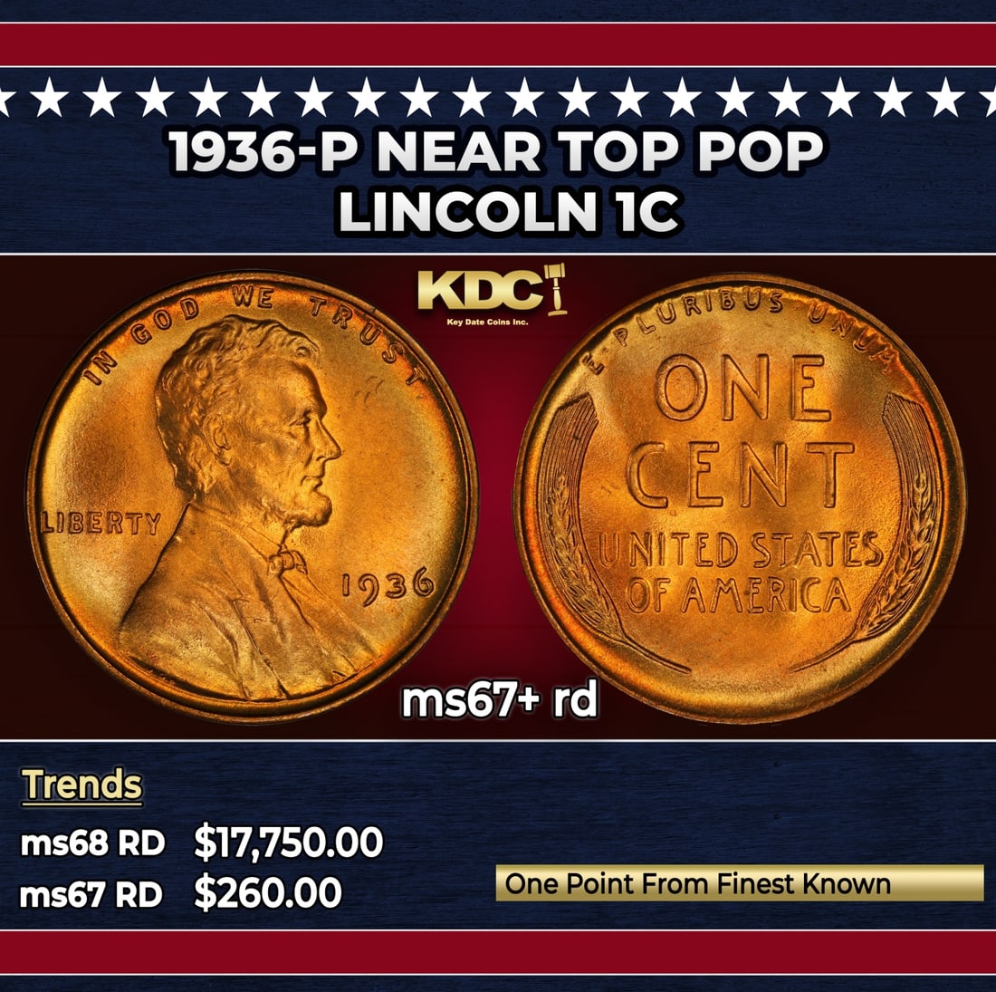 1936-p Lincoln Cent Near Top Pop 1c ms67+ rd SEGS: 1936-p Near Top Pop Lincoln Cent 1c ms67+ rd SEGS.