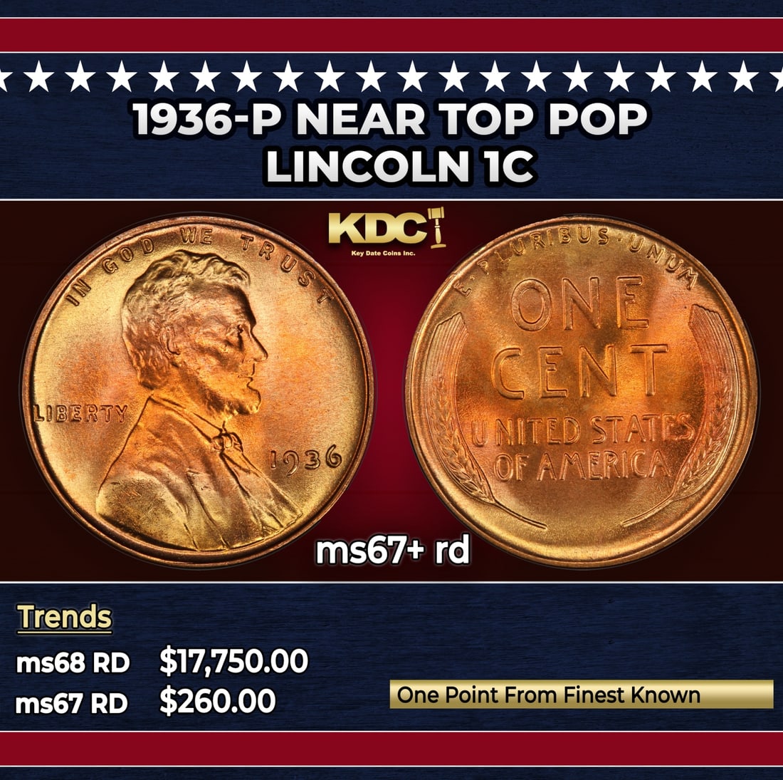 1936-p Lincoln Cent Near Top Pop 1c ms67+ rd SEGS: 1936-p Near Top Pop Lincoln Cent 1c ms67+ rd SEGS.