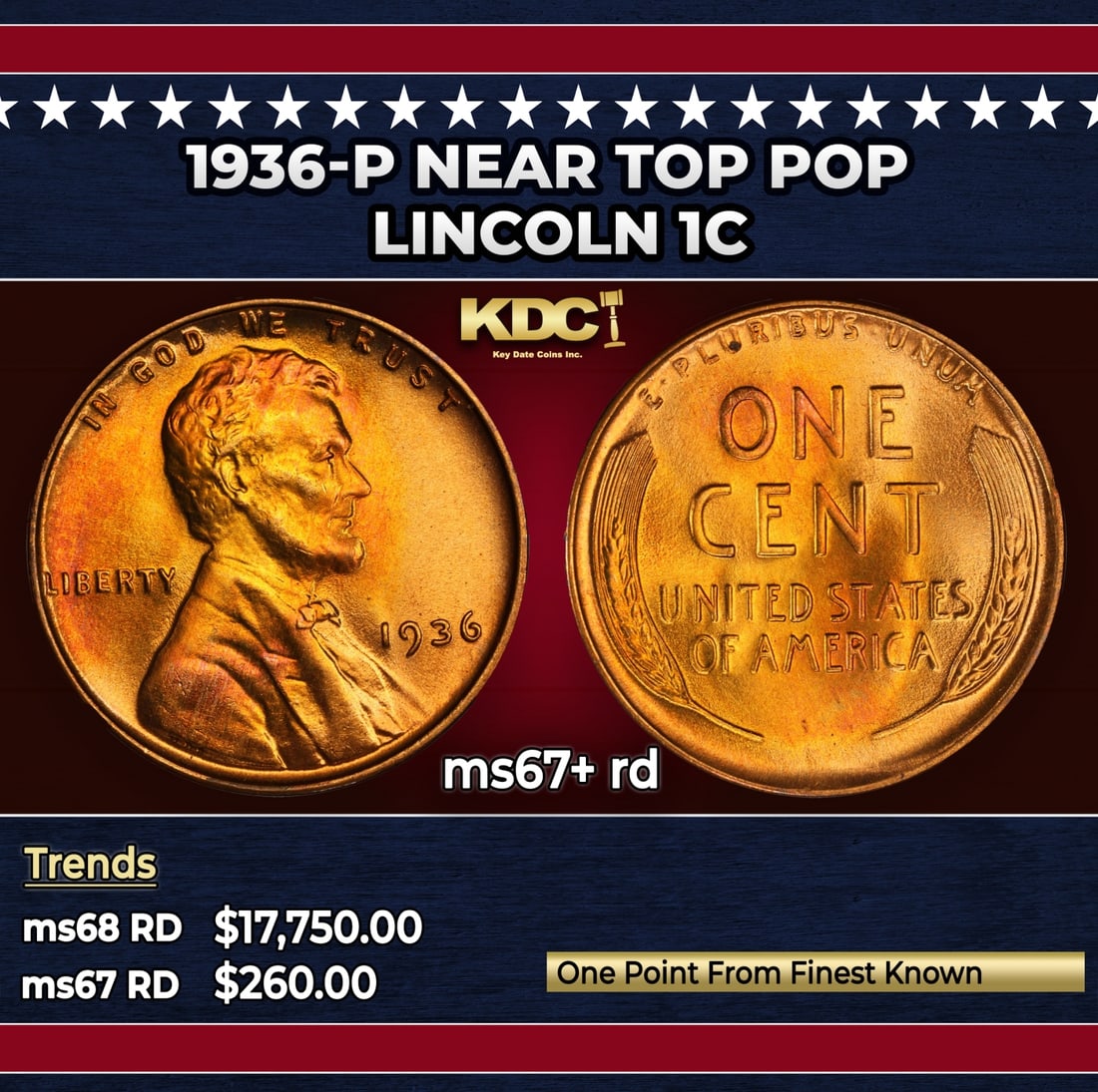 1936-p Lincoln Cent Near Top Pop 1c ms67+ rd SEGS: 1936-p Near Top Pop Lincoln Cent 1c ms67+ rd SEGS.