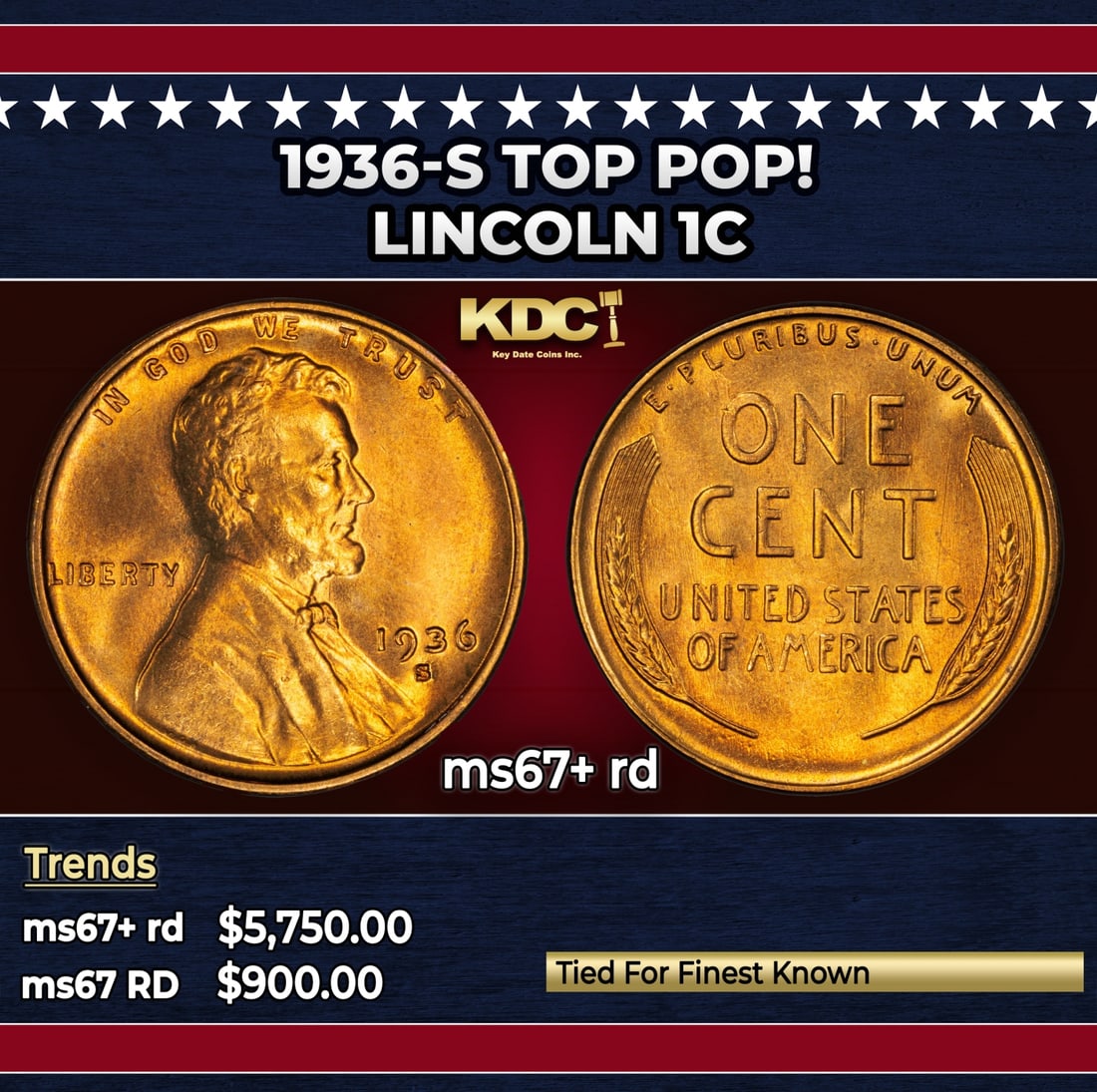 1936-s Lincoln Cent TOP POP! 1c ms67+ rd SEGS: 1936-s TOP POP! Lincoln Cent 1c ms67+ rd SEGS.