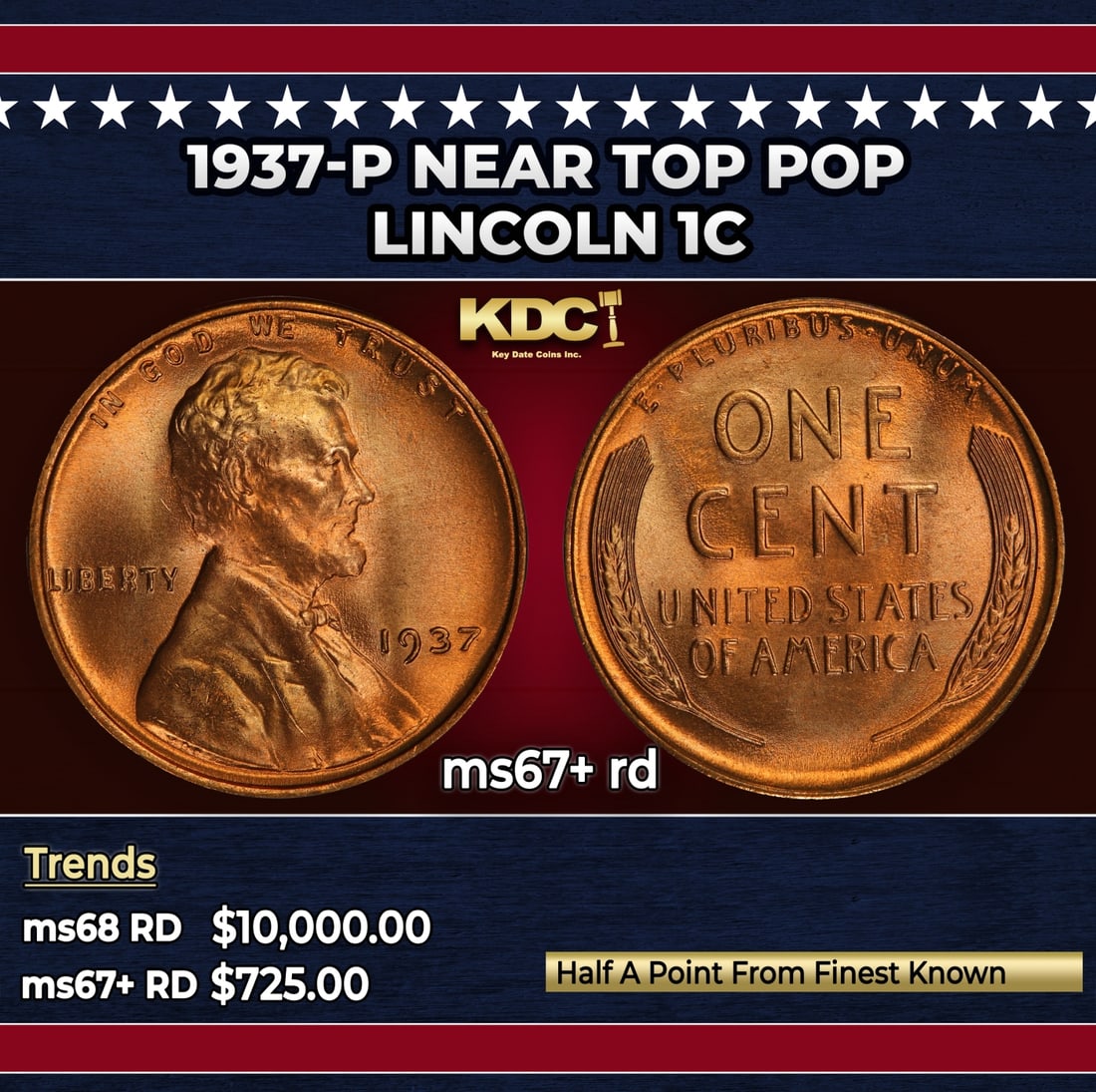 1937-p Lincoln Cent Near Top Pop 1c ms67+ rd SEGS: 1937-p Near Top Pop Lincoln Cent 1c ms67+ rd SEGS.