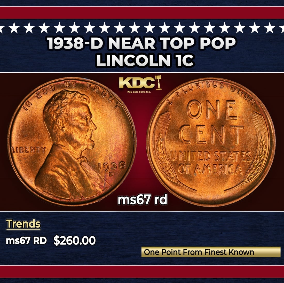 1938-d Lincoln Cent Near Top Pop 1c ms67 rd SEGS: 1938-d Near Top Pop Lincoln Cent 1c ms67 rd SEGS.