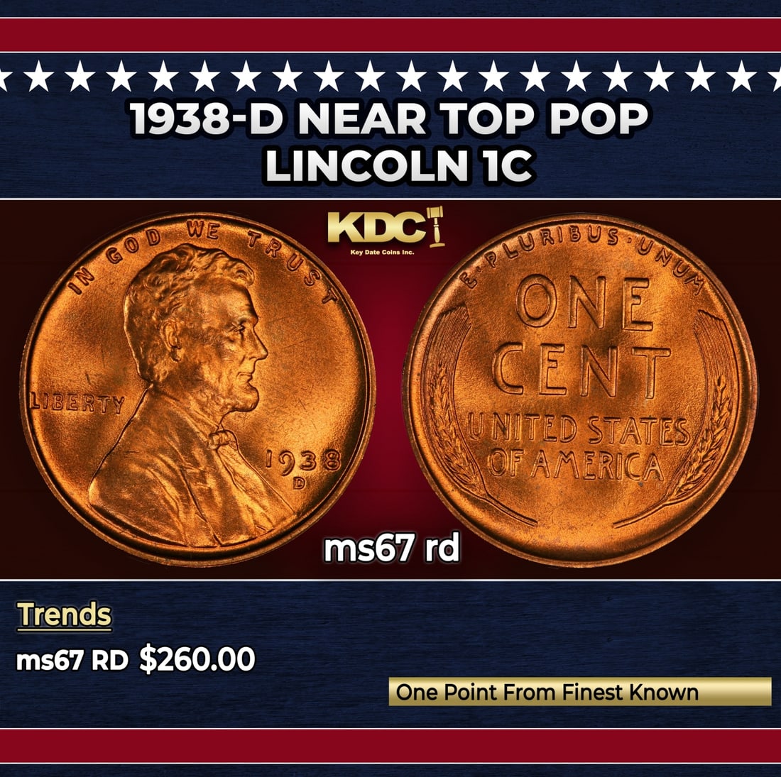 1938-d Lincoln Cent Near Top Pop 1c ms67 rd SEGS: 1938-d Near Top Pop Lincoln Cent 1c ms67 rd SEGS.