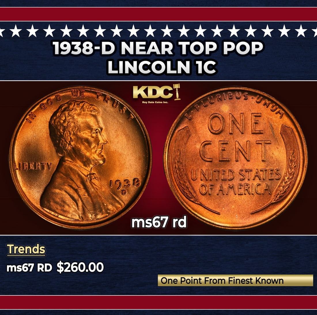 1938-d Lincoln Cent Near Top Pop 1c ms67 rd SEGS: 1938-d Near Top Pop Lincoln Cent 1c ms67 rd SEGS.