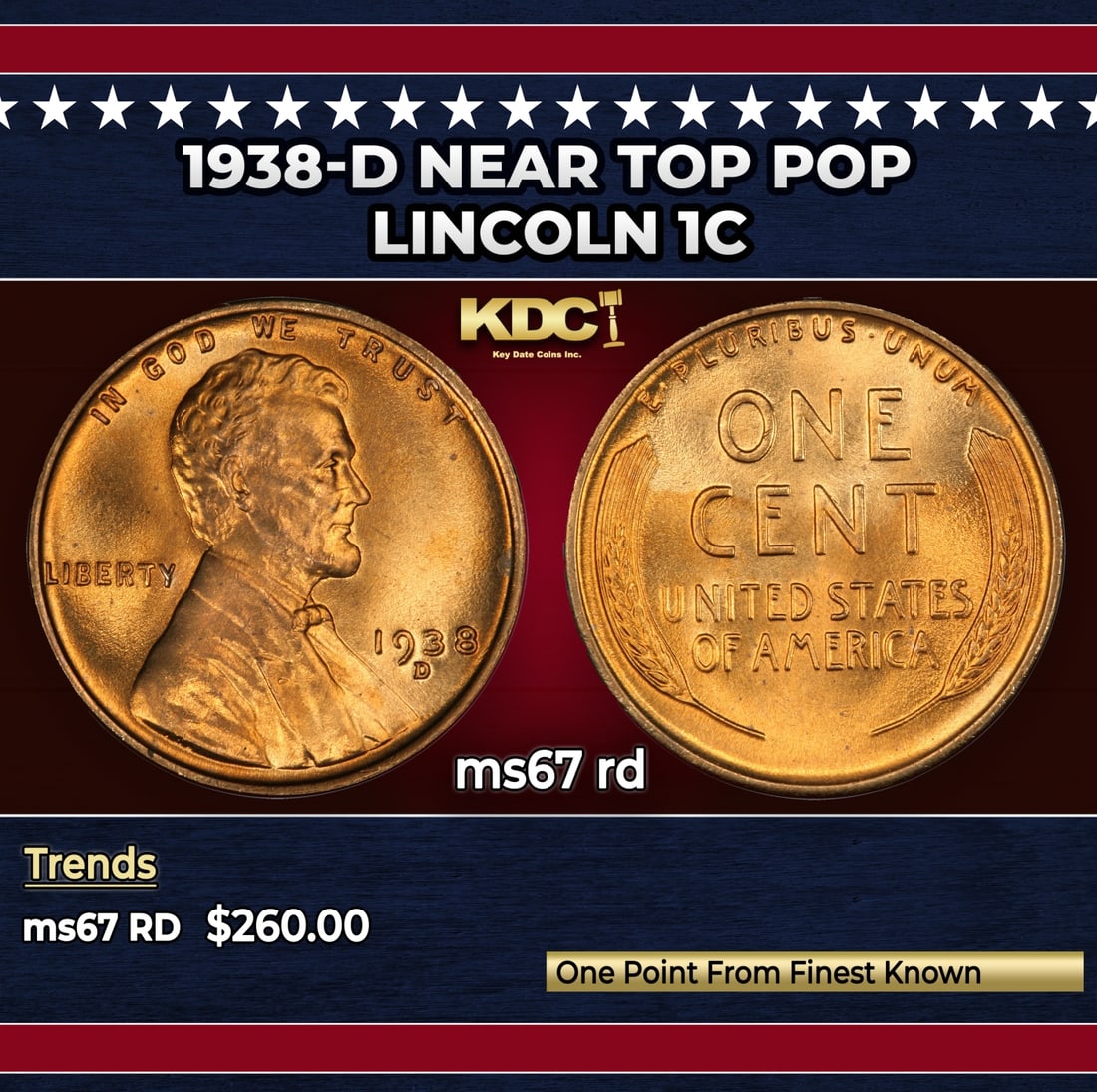 1938-d Lincoln Cent Near Top Pop 1c ms67 rd SEGS: 1938-d Near Top Pop Lincoln Cent 1c ms67 rd SEGS.
