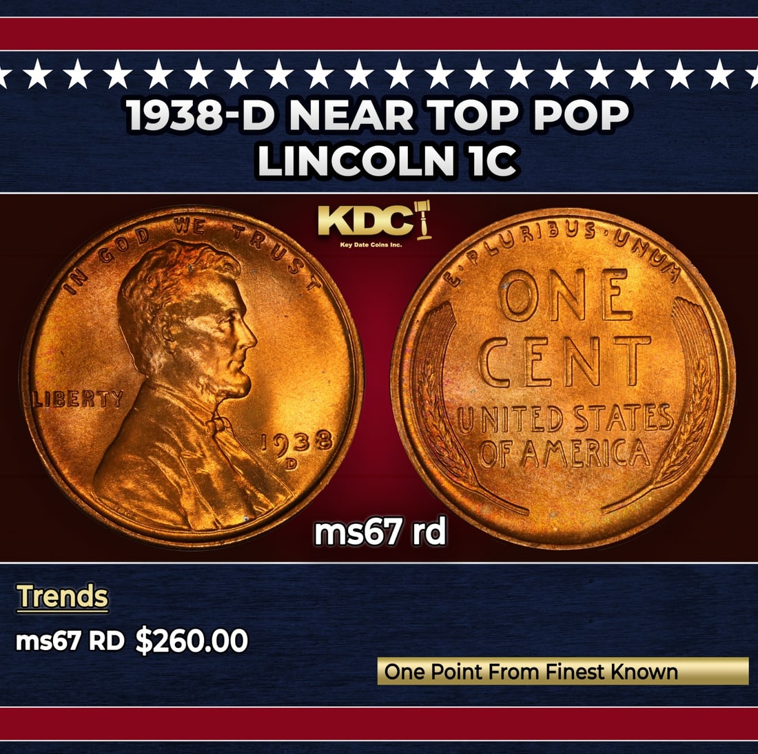 1938-d Lincoln Cent Near Top Pop 1c ms67 rd SEGS: 1938-d Near Top Pop Lincoln Cent 1c ms67 rd SEGS.