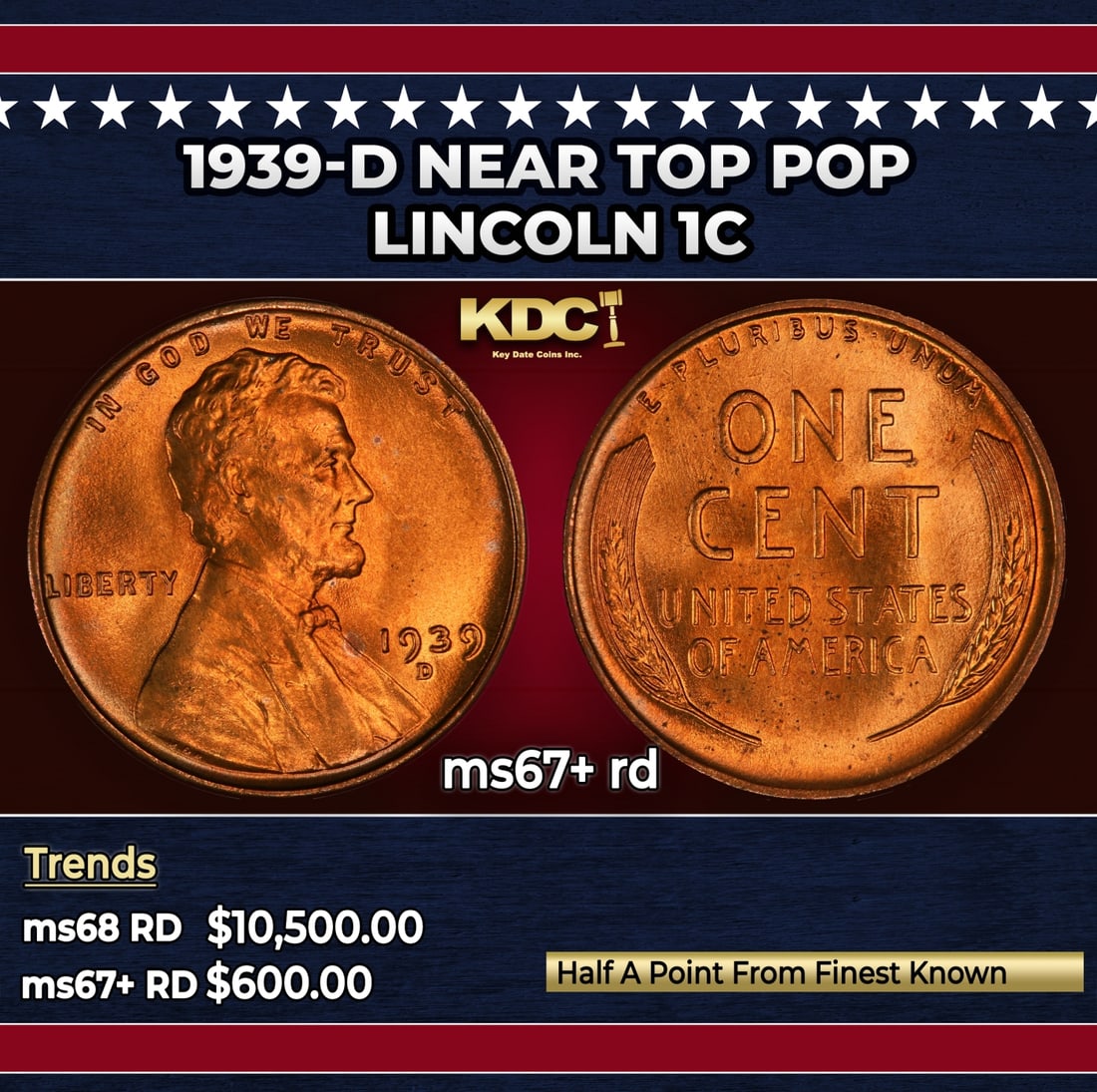1939-d Lincoln Cent Near Top Pop 1c ms67+ rd SEGS: 1939-d Near Top Pop Lincoln Cent 1c ms67+ rd SEGS.