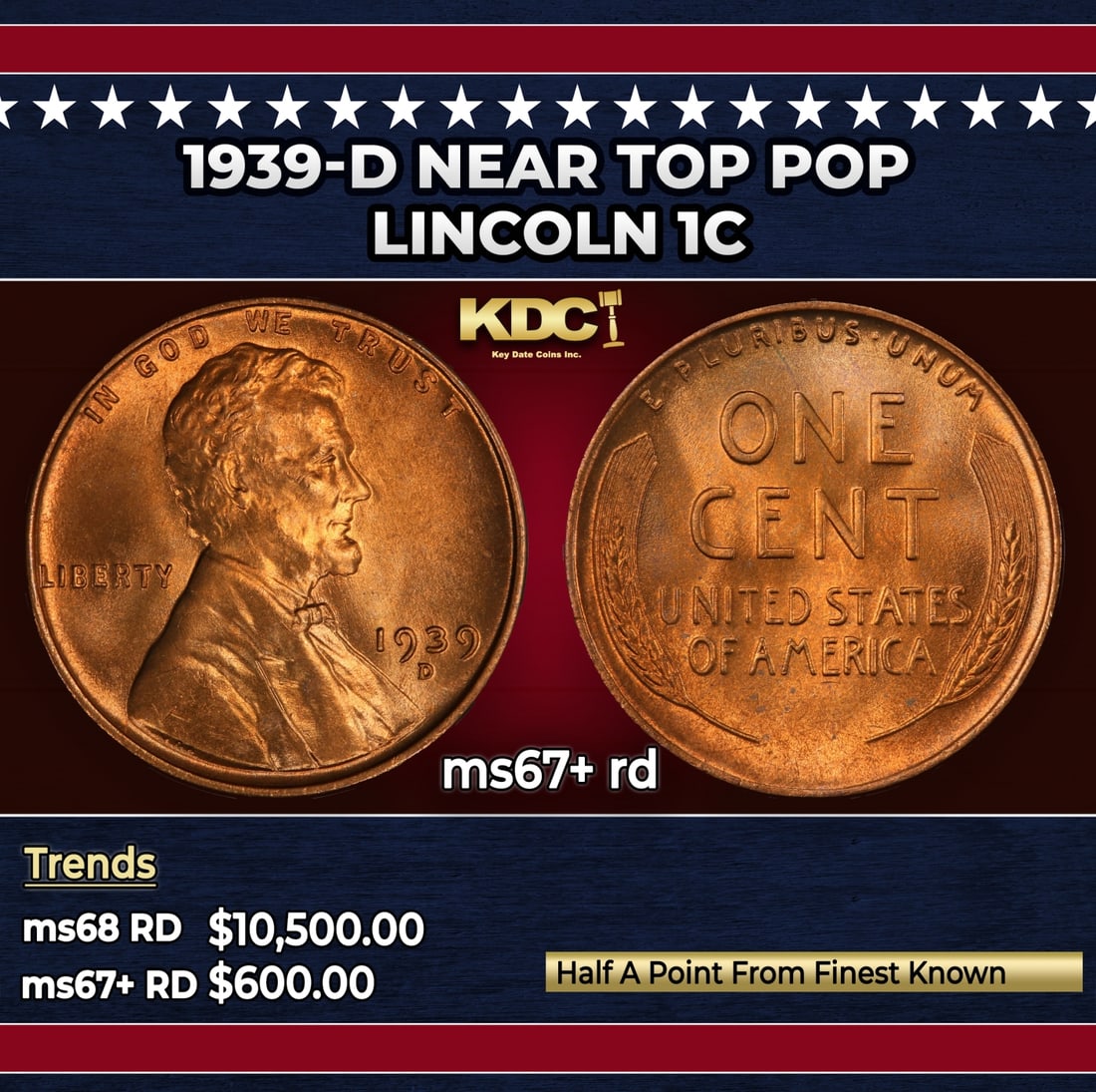 1939-d Lincoln Cent Near Top Pop 1c ms67+ rd SEGS: 1939-d Near Top Pop Lincoln Cent 1c ms67+ rd SEGS.