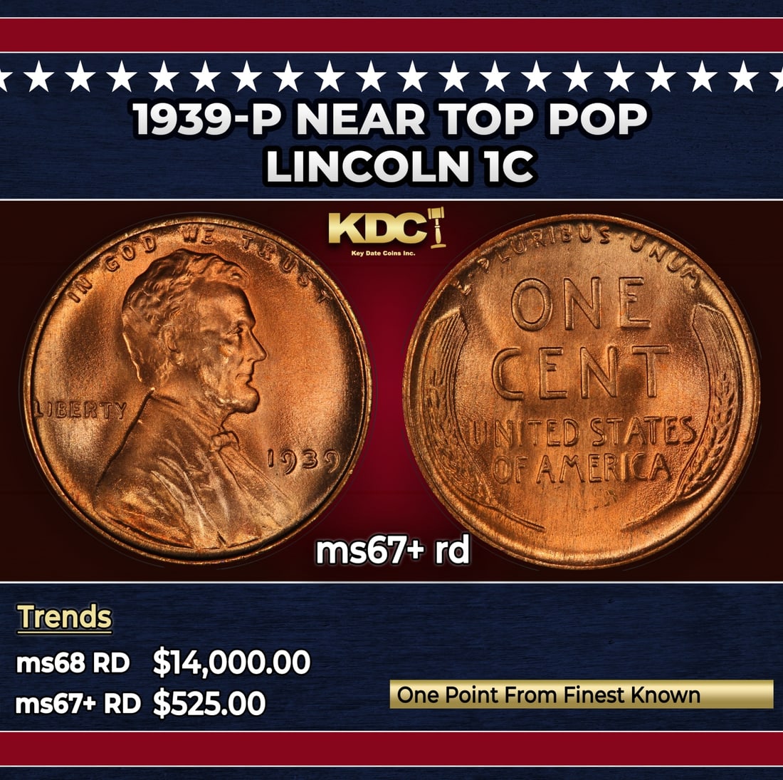 1939-p Lincoln Cent Near Top Pop 1c ms67+ rd SEGS: 1939-p Near Top Pop Lincoln Cent 1c ms67+ rd SEGS.