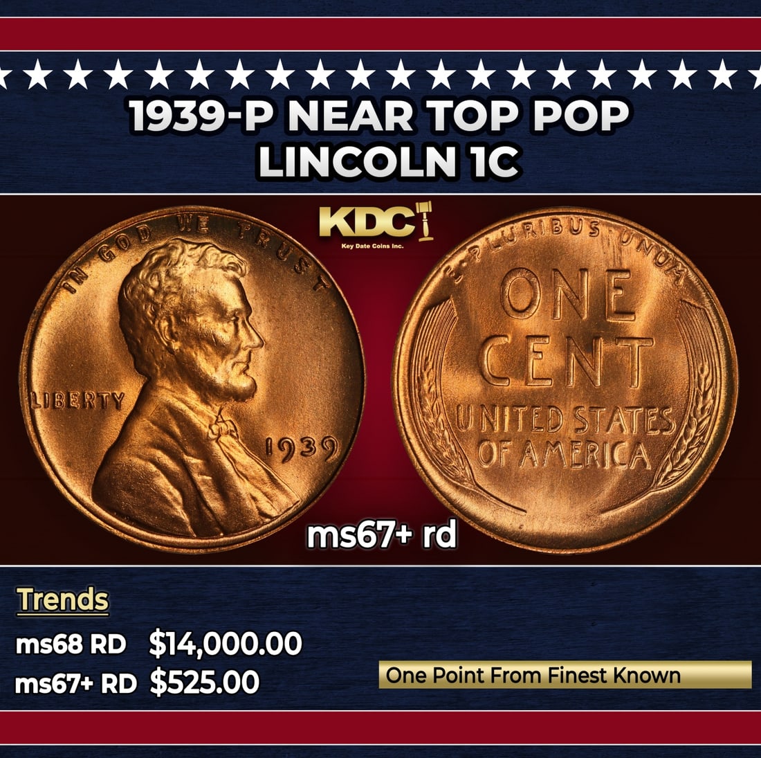 1939-p Lincoln Cent Near Top Pop 1c ms67+ rd SEGS: 1939-p Near Top Pop Lincoln Cent 1c ms67+ rd SEGS.