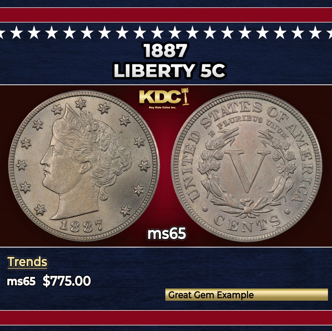 1887 Liberty Nickel 5c Grades ms65: 1887 Liberty Nickel 5c Grades ms65.