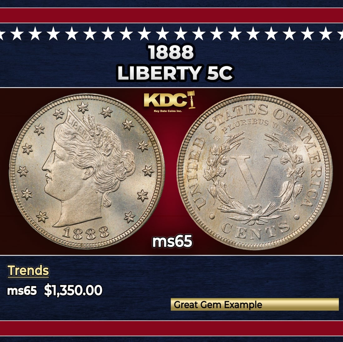 1888 Liberty Nickel 5c ms65 SEGS: 1888 Liberty Nickel 5c ms65 SEGS.