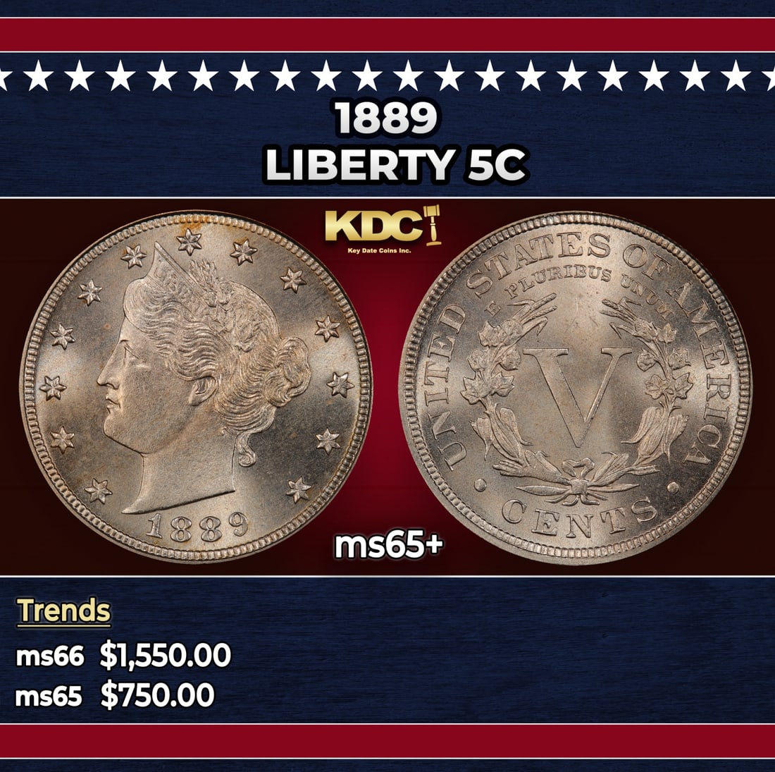 1889 Liberty Nickel 5c ms65+ SEGS: 1889 Liberty Nickel 5c ms65+ SEGS.