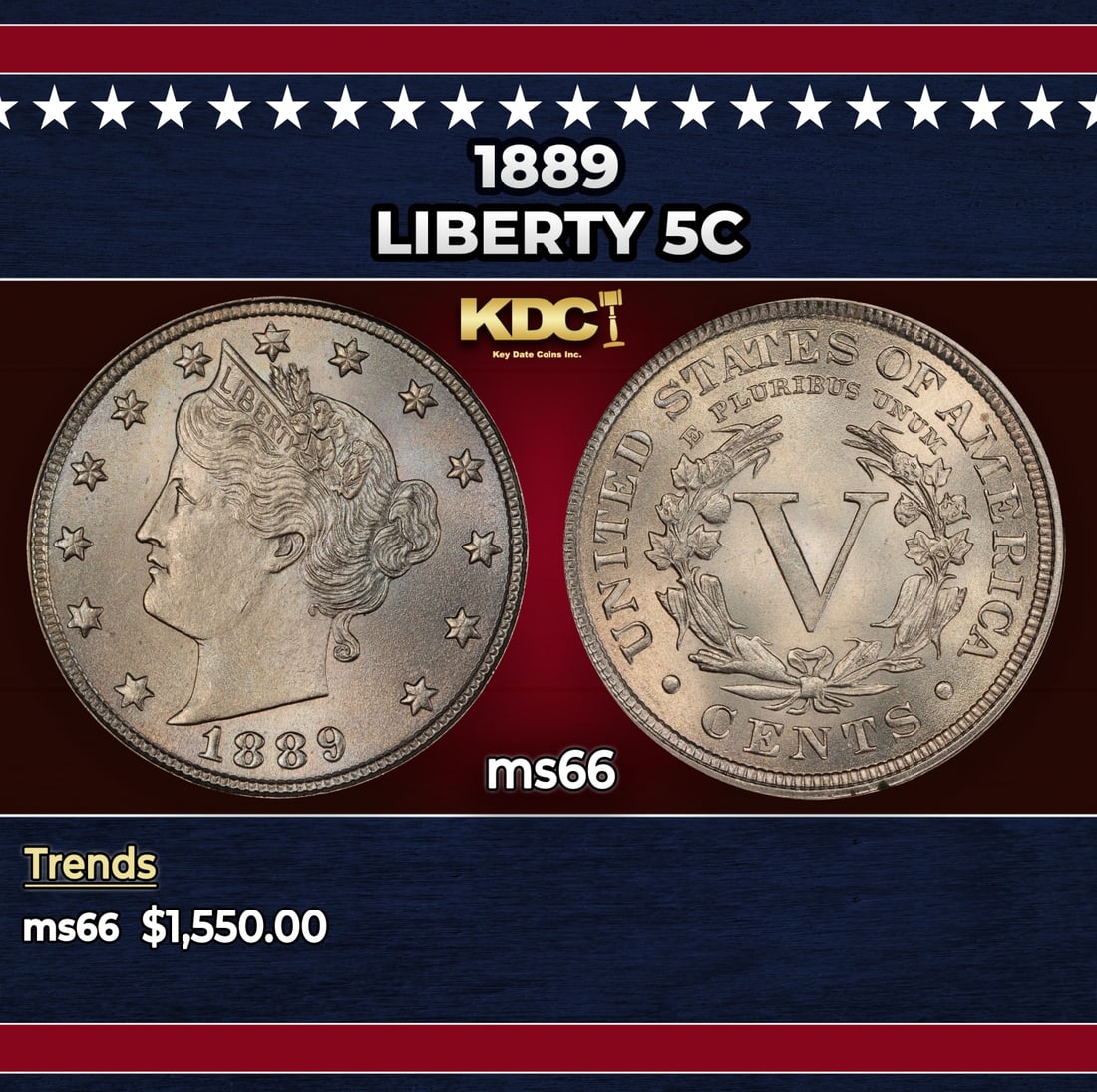 1889 Liberty Nickel 5c ms66 SEGS: 1889 Liberty Nickel 5c ms66 SEGS.