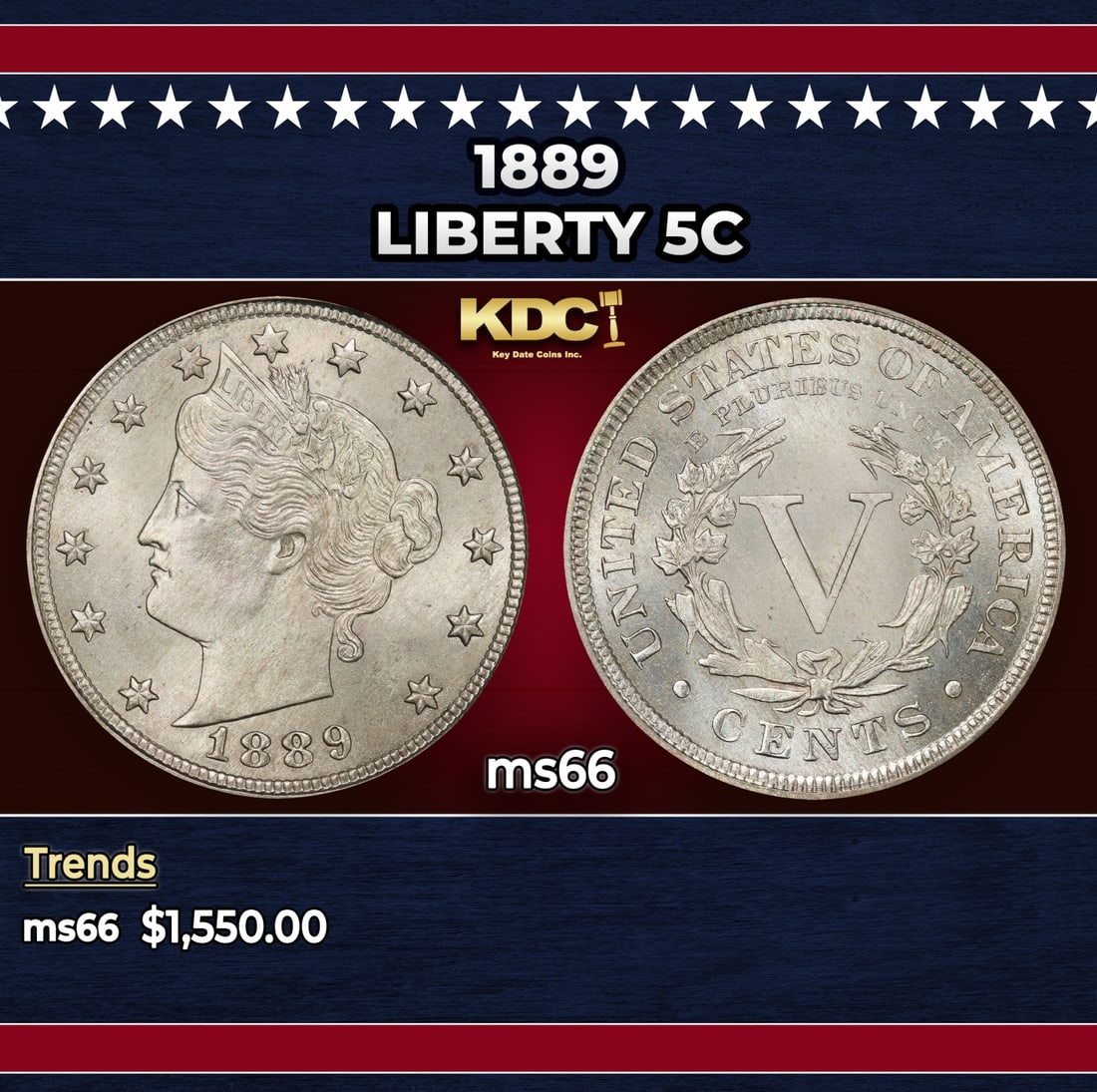 1889 Liberty Nickel 5c ms66 SEGS: 1889 Liberty Nickel 5c ms66 SEGS.