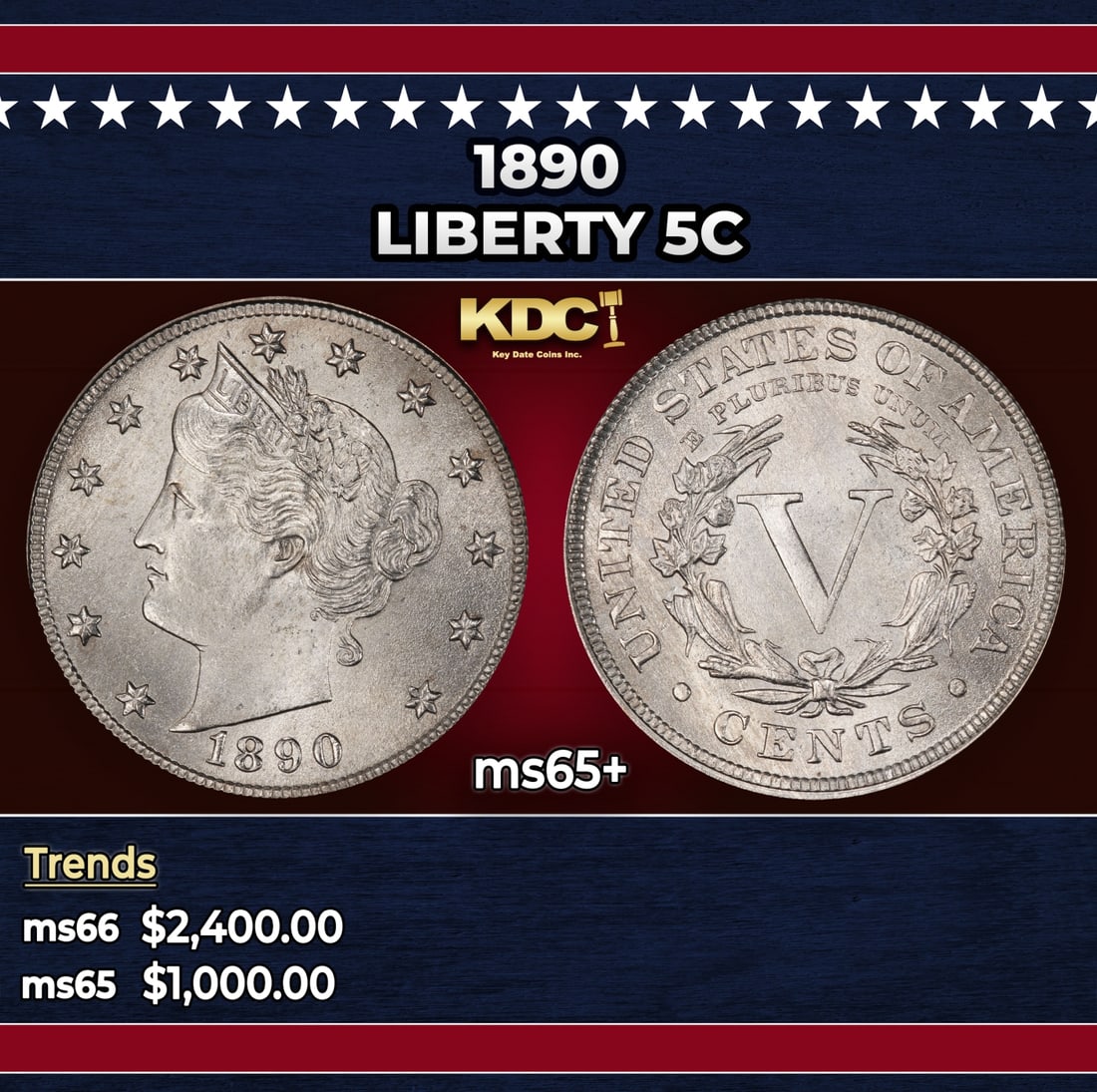 1890 Liberty Nickel 5c ms65+ SEGS: 1890 Liberty Nickel 5c ms65+ SEGS.