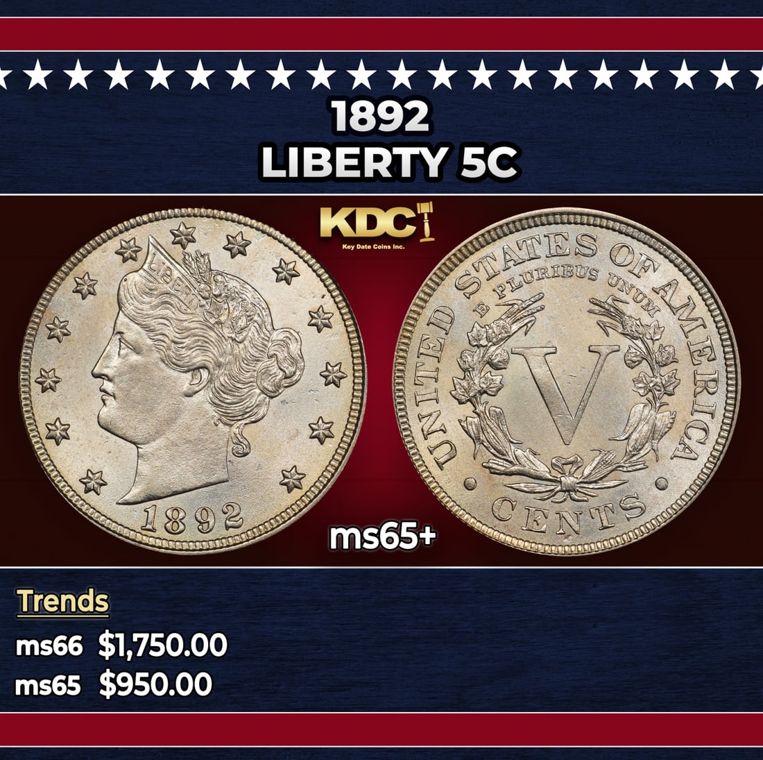 1892 Liberty Nickel 5c ms65+ SEGS: 1892 Liberty Nickel 5c ms65+ SEGS.