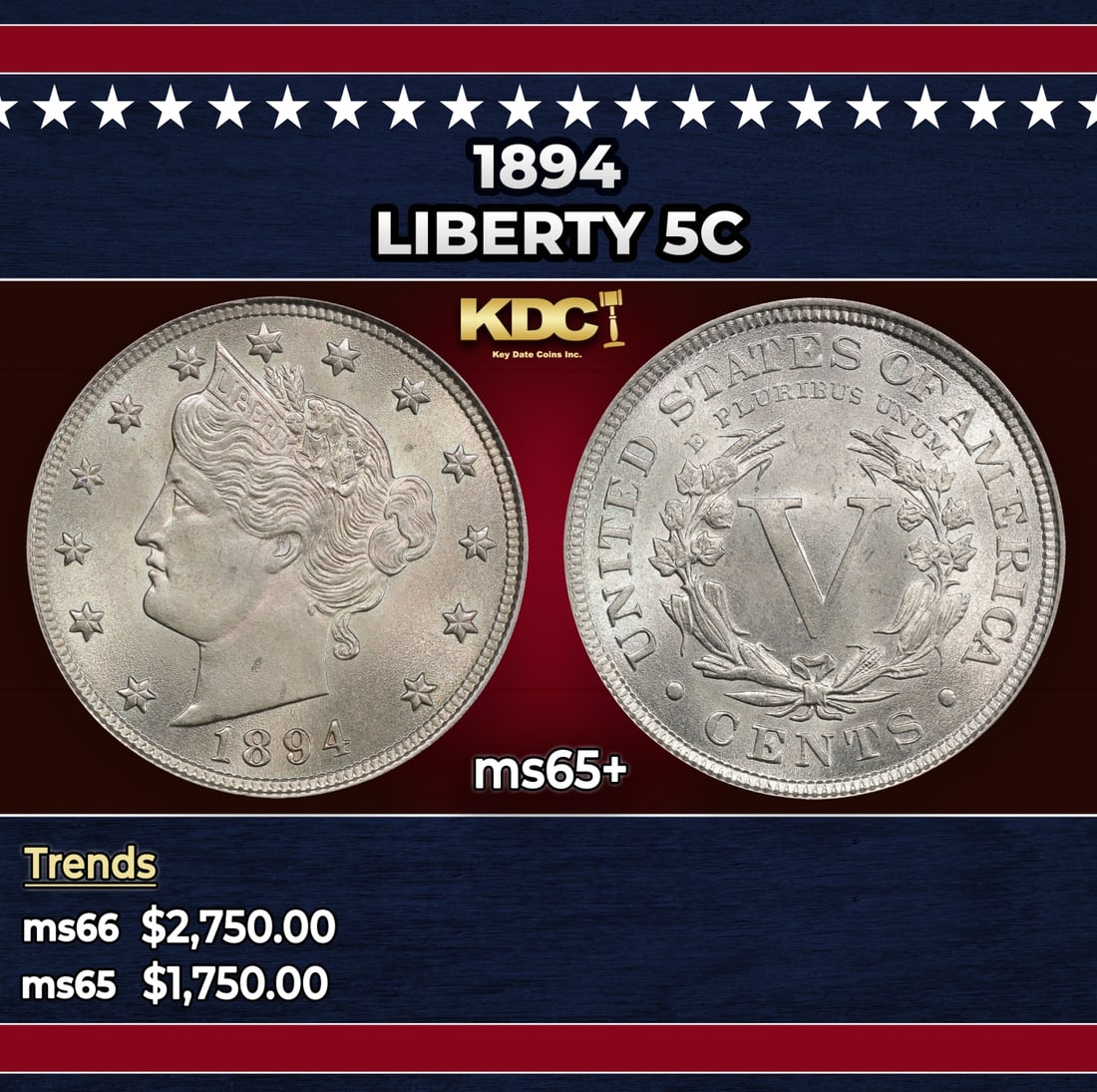 1894 Liberty Nickel 5c ms65+ SEGS: 1894 Liberty Nickel 5c ms65+ SEGS.