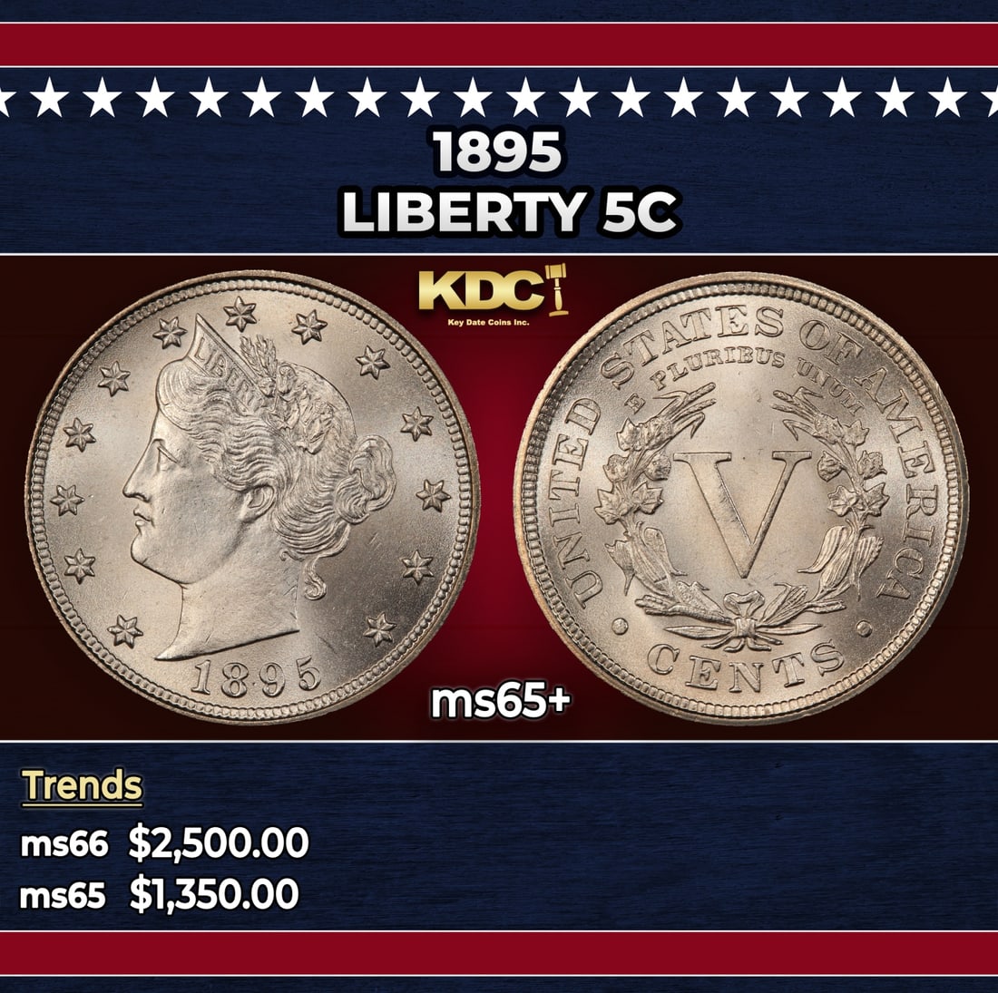 1895 Liberty Nickel 5c ms65+ SEGS: 1895 Liberty Nickel 5c ms65+ SEGS.