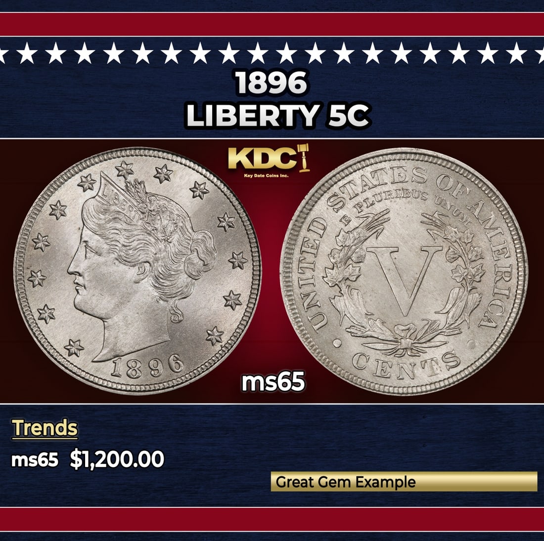 1896 Liberty Nickel 5c ms65 SEGS: 1896 Liberty Nickel 5c ms65 SEGS.