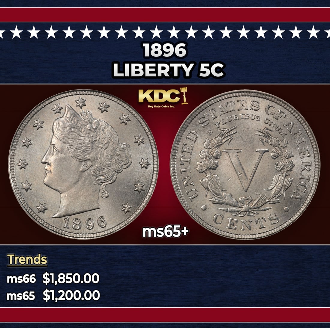 1896 Liberty Nickel 5c ms65+ SEGS: 1896 Liberty Nickel 5c ms65+ SEGS.