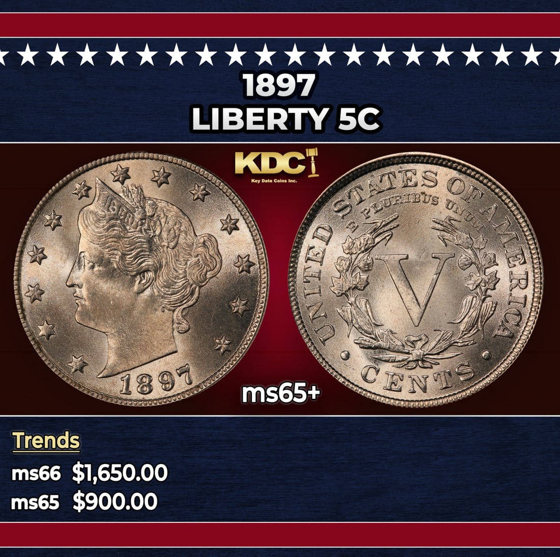 1897 Liberty Nickel 5c ms65+ SEGS: 1897 Liberty Nickel 5c ms65+ SEGS.