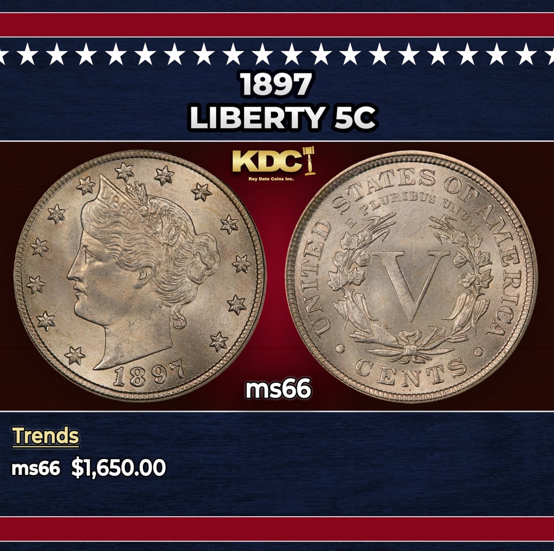 1897 Liberty Nickel 5c ms66 SEGS: 1897 Liberty Nickel 5c ms66 SEGS.