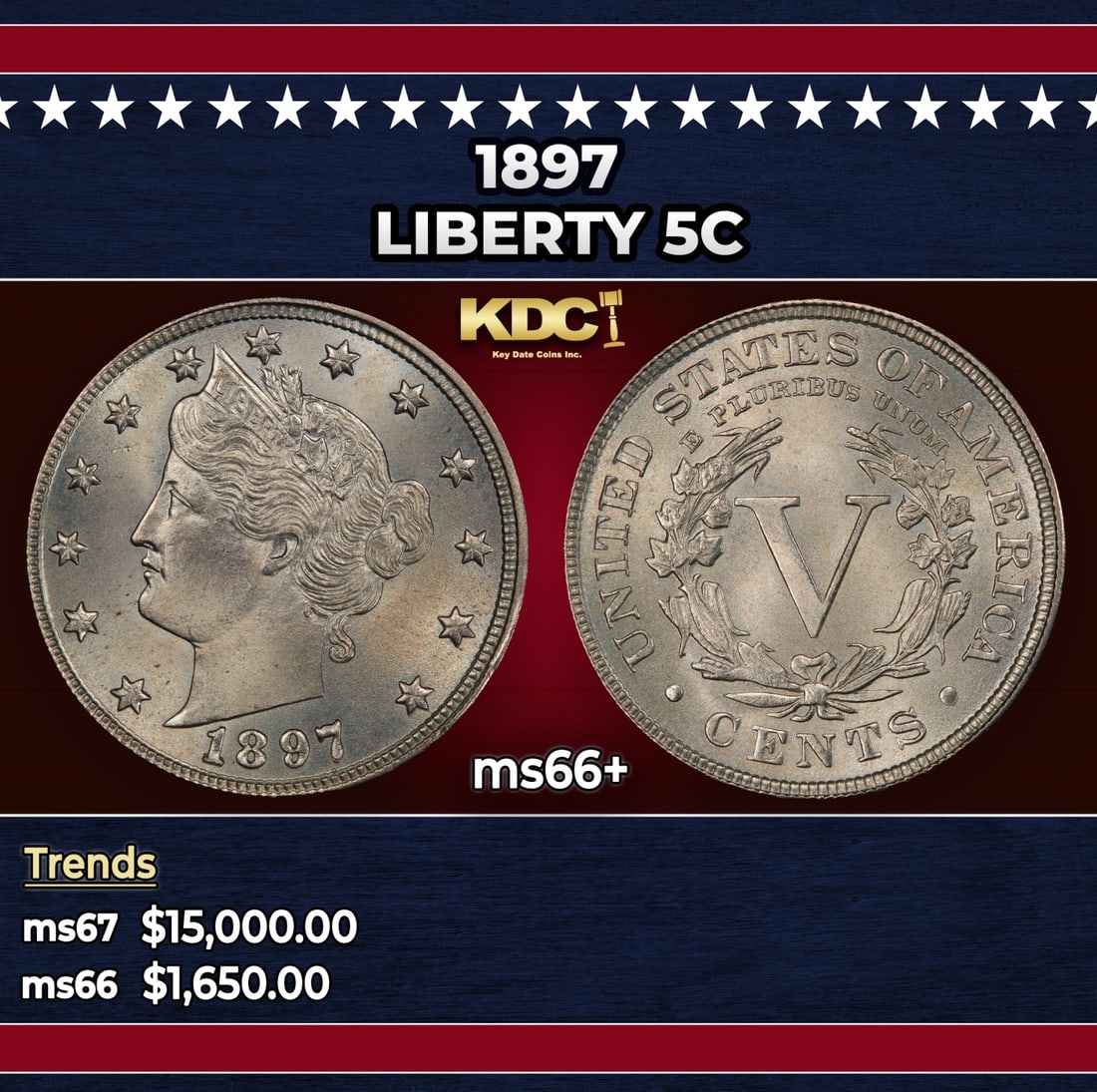 1897 Liberty Nickel 5c ms66+ SEGS: 1897 Liberty Nickel 5c ms66+ SEGS.