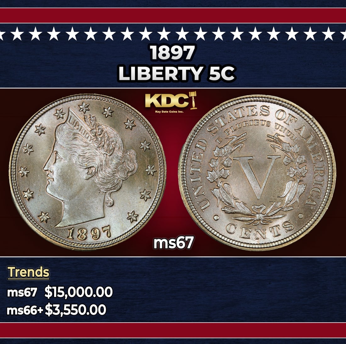 1897 Liberty Nickel 5c ms67 SEGS: 1897 Liberty Nickel 5c ms67 SEGS.