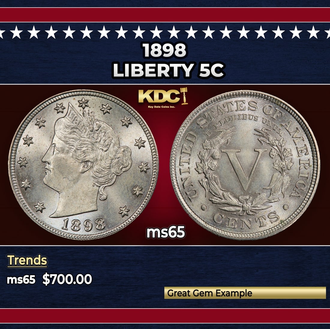 1898 Liberty Nickel 5c Grades ms65: 1898 Liberty Nickel 5c Grades ms65.