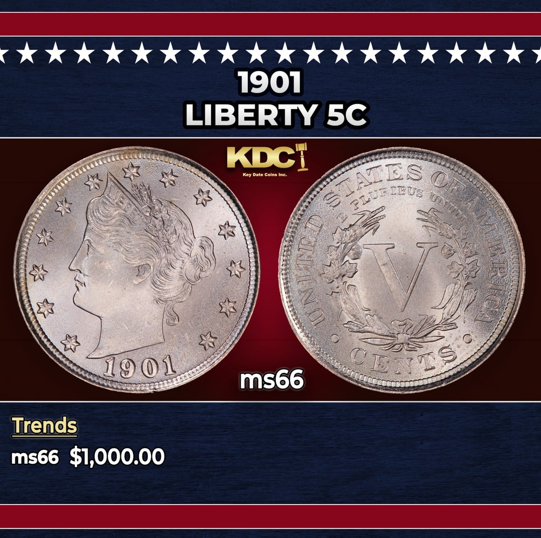 1901 Liberty Nickel 5c ms66 SEGS: 1901 Liberty Nickel 5c ms66 SEGS.