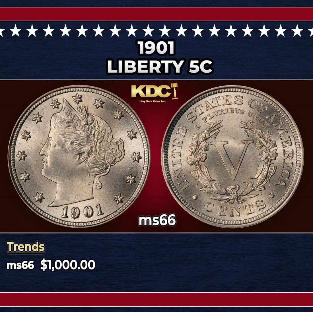 1901 Liberty Nickel 5c ms66 SEGS: 1901 Liberty Nickel 5c ms66 SEGS.