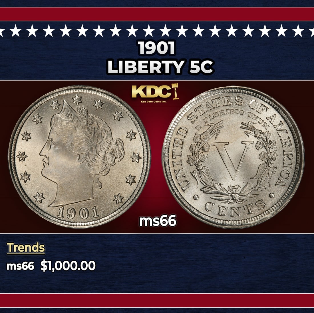 1901 Liberty Nickel 5c ms66 SEGS: 1901 Liberty Nickel 5c ms66 SEGS.