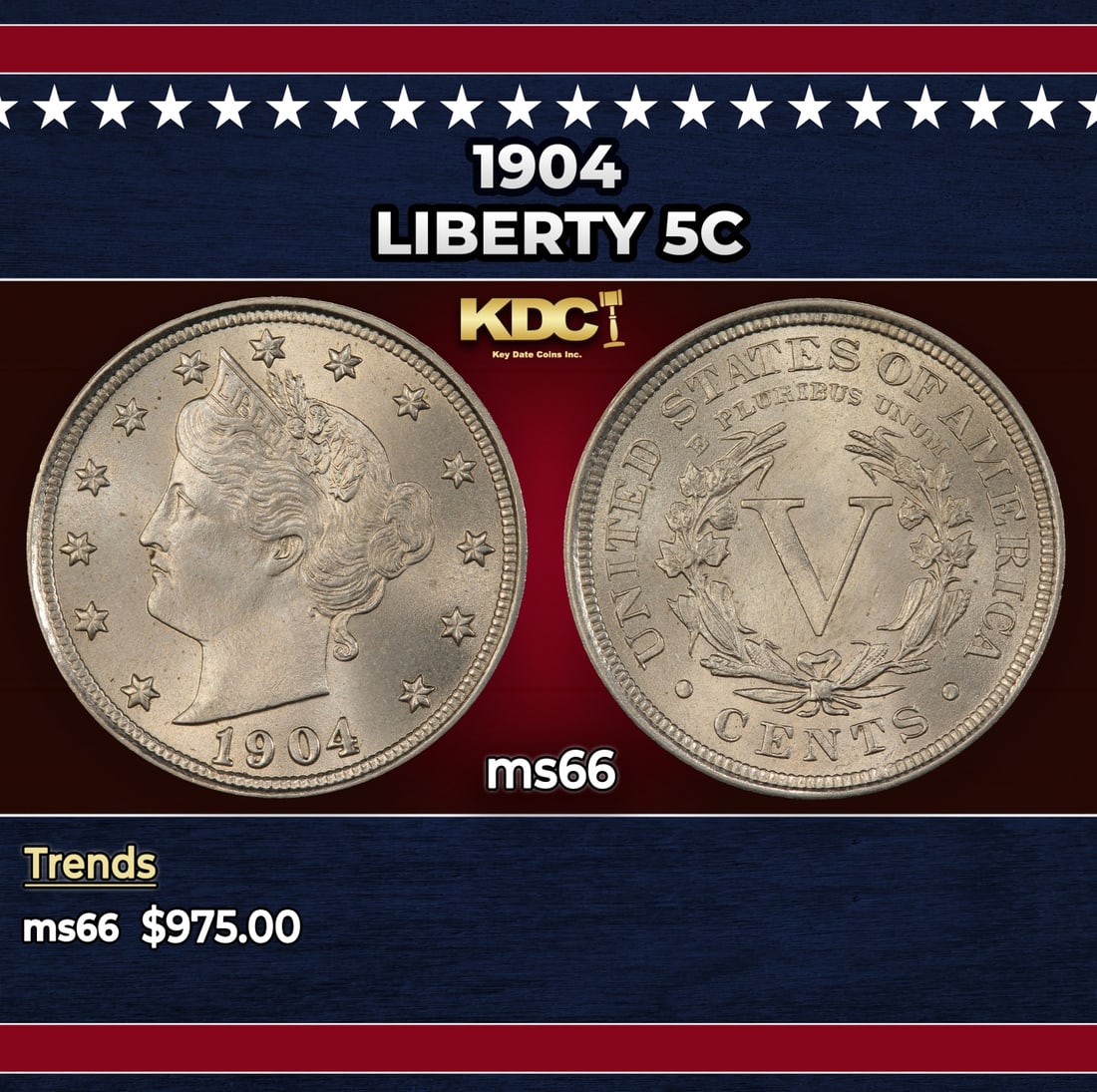 1904 Liberty Nickel 5c ms66 SEGS: 1904 Liberty Nickel 5c ms66 SEGS.