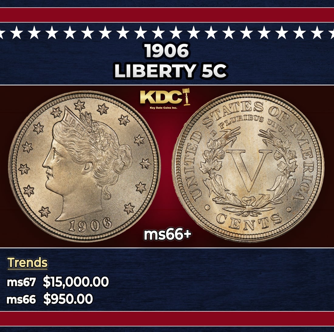 1906 Liberty Nickel 5c ms66+ SEGS: 1906 Liberty Nickel 5c ms66+ SEGS.