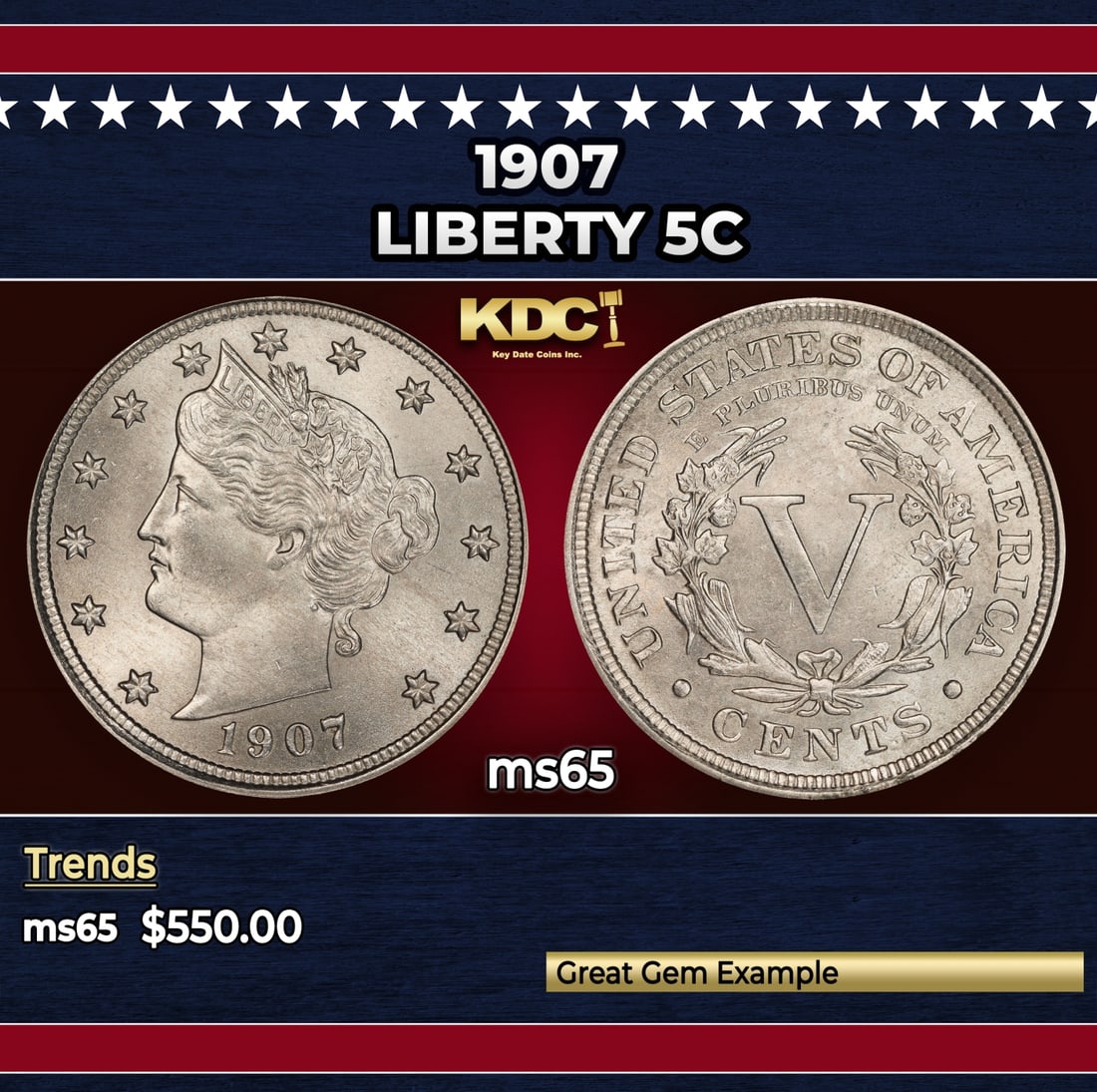 1907 Liberty Nickel 5c Grades ms65: 1907 Liberty Nickel 5c Grades ms65.
