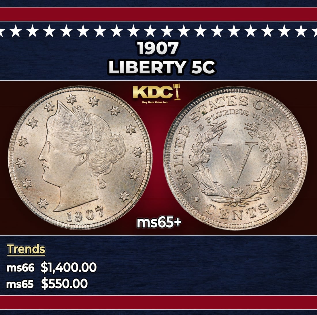 1907 Liberty Nickel 5c ms65+ SEGS: 1907 Liberty Nickel 5c ms65+ SEGS.