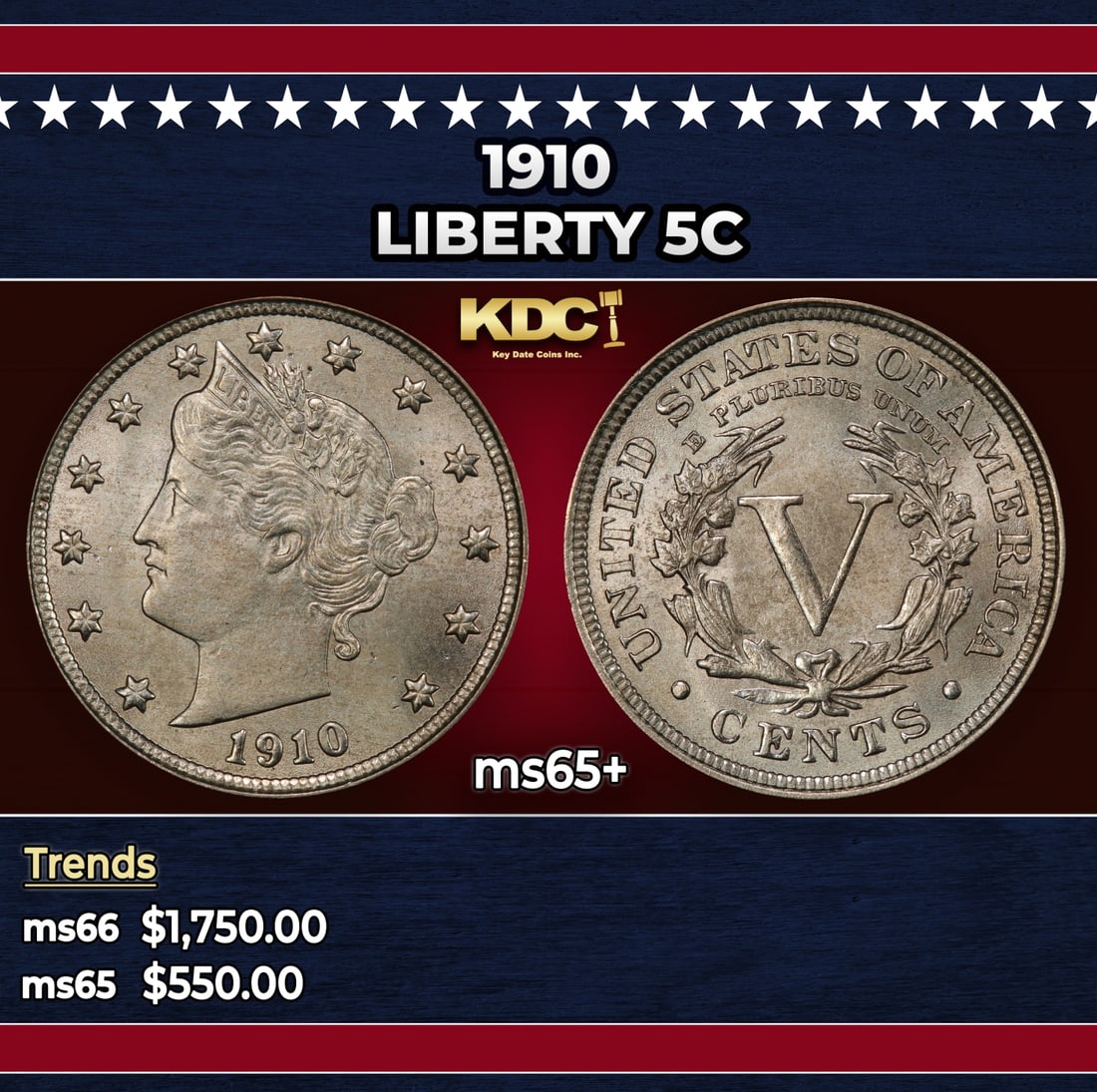 1910 Liberty Nickel 5c ms65+ SEGS: 1910 Liberty Nickel 5c ms65+ SEGS.