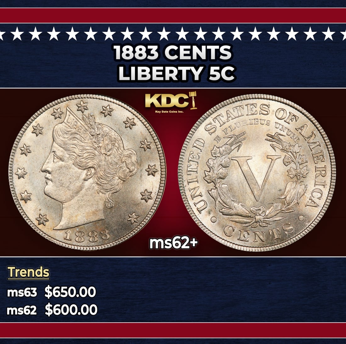 1883 CENTS Liberty Nickel 5c Grades ms62+: 1883 CENTS Liberty Nickel 5c Grades ms62+.