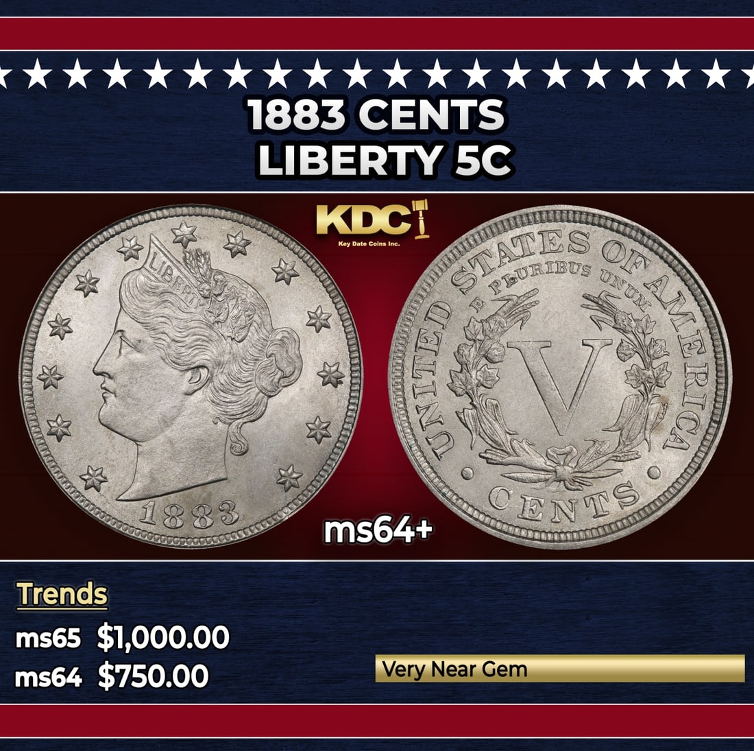 1883 CENTS Liberty Nickel 5c Grades ms64+: 1883 CENTS Liberty Nickel 5c Grades ms64+.