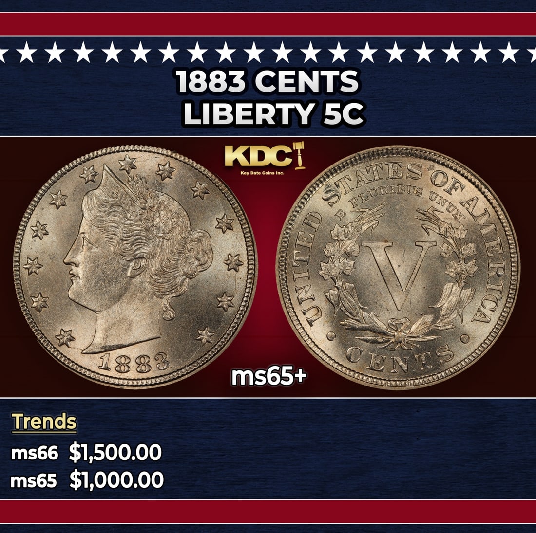 1883 CENTS Liberty Nickel 5c ms65+ SEGS: 1883 CENTS Liberty Nickel 5c ms65+ SEGS.